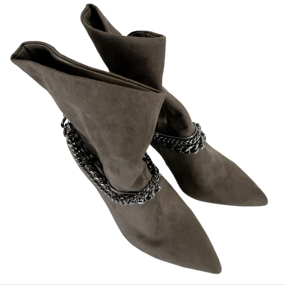 INC International Concepts Reanna Chain Dress Booties Taupe - Picture 3 of 4